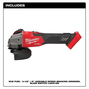 Milwaukee 2889-20 M18 FUEL 4-1/2in / 5in Variable Speed Braking Grinder, Slide Switch Lock-On