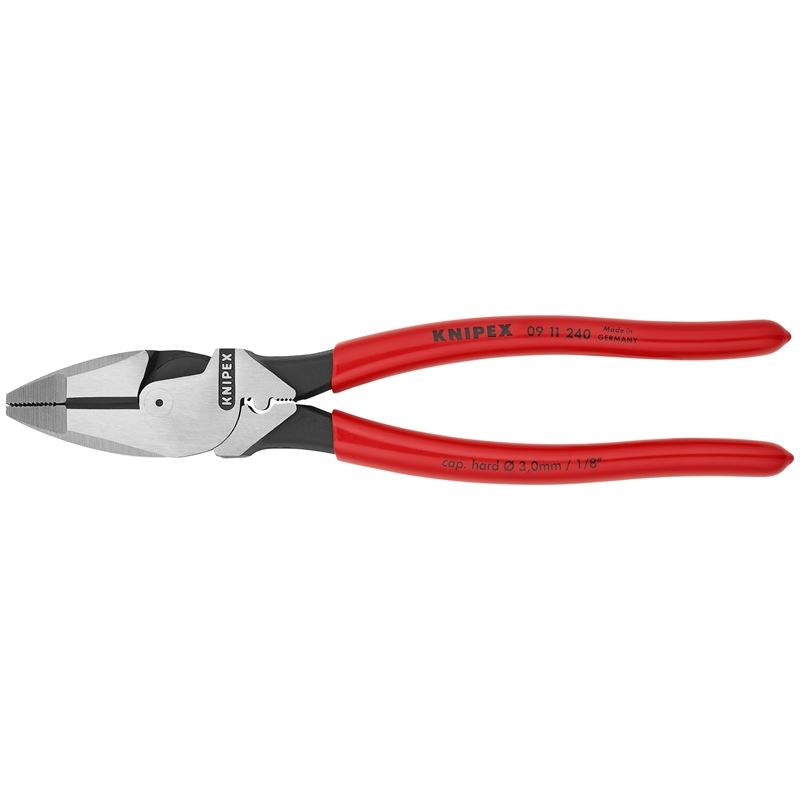 KNIPEX 09 11 240 SBA 9 1/2in High Leverage Linemans Pliers New England with Fish Tape Puller and Crimper