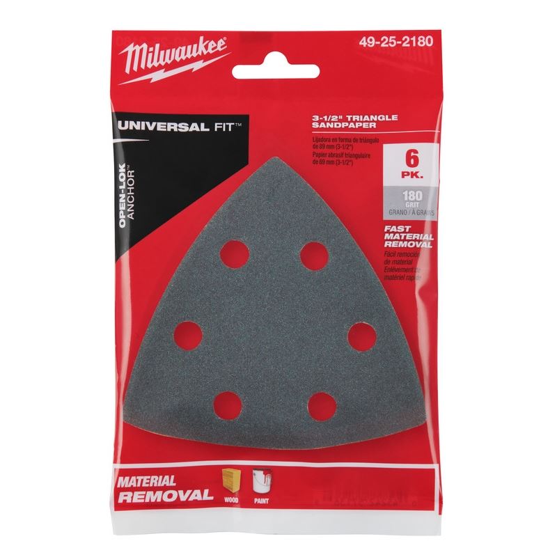 Milwaukee 49-25-2180 3-1/2 in 180 Grit Triangle Sandpaper 6 Pk