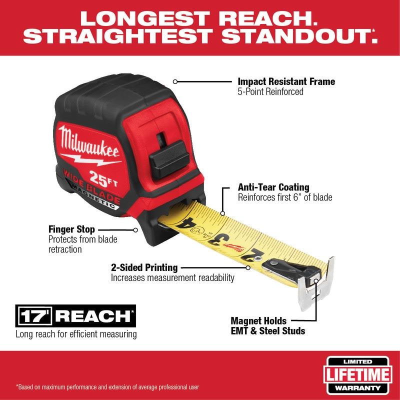 Milwaukee 48-22-0225M 25 FT Wide Blade Magnetic Tape Measure