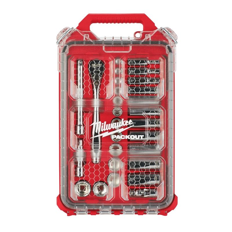 Milwaukee 48-22-9481 3/8in Drive 28pc Ratchet and Socket Set with PACKOUT Low-Profile Compact Organizer - SAE