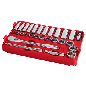 Milwaukee 48-22-9481 3/8in Drive 28pc Ratchet and Socket Set with PACKOUT Low-Profile Compact Organizer - SAE