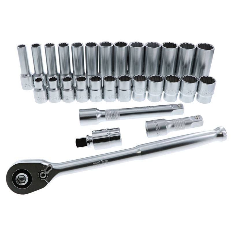 WIHA 33895 29 Piece 1/2â€ Drive Professional Standard and Deep Socket Tray Set - Metric