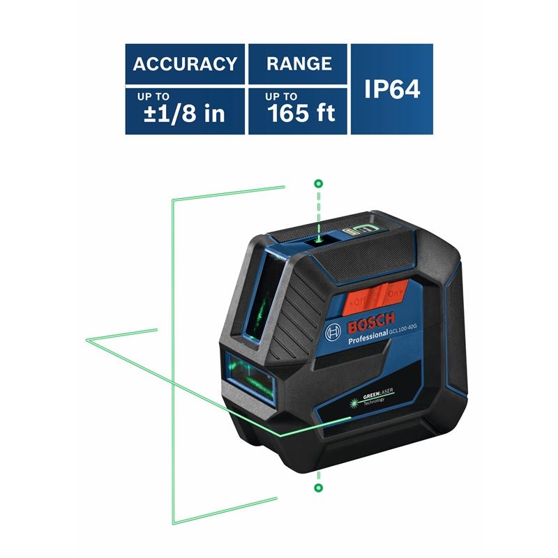 Bosch GCL100-40G Green-Beam Self-Leveling Cross-Line Laser with Plumb Points