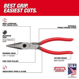 Milwaukee MT505 8in Long Nose Dipped Grip Pliers (USA)