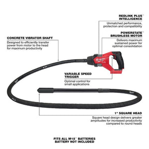 Milwaukee 2911-20 M18 FUEL 8ft Concrete Pencil Vibrator