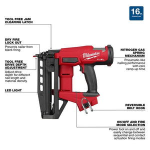 Milwaukee 3020-20 M18 FUEL 16 Gauge Straight Finish Nailer