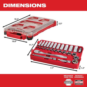 Milwaukee 48-22-9481 3/8in Drive 28pc Ratchet and Socket Set with PACKOUT Low-Profile Compact Organizer - SAE