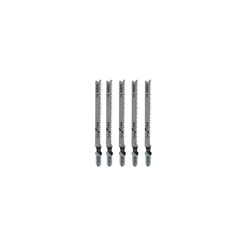 Bosch T101B 5 Pieces 4 In. 10 TPI Variable Pitch Clean for Wood T-Shank Jig Saw Blades