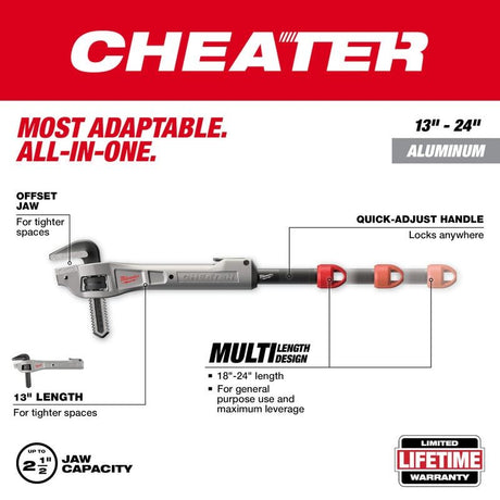 Milwaukee 48-22-7322 CHEATER Aluminum Offset Adaptable Pipe Wrench