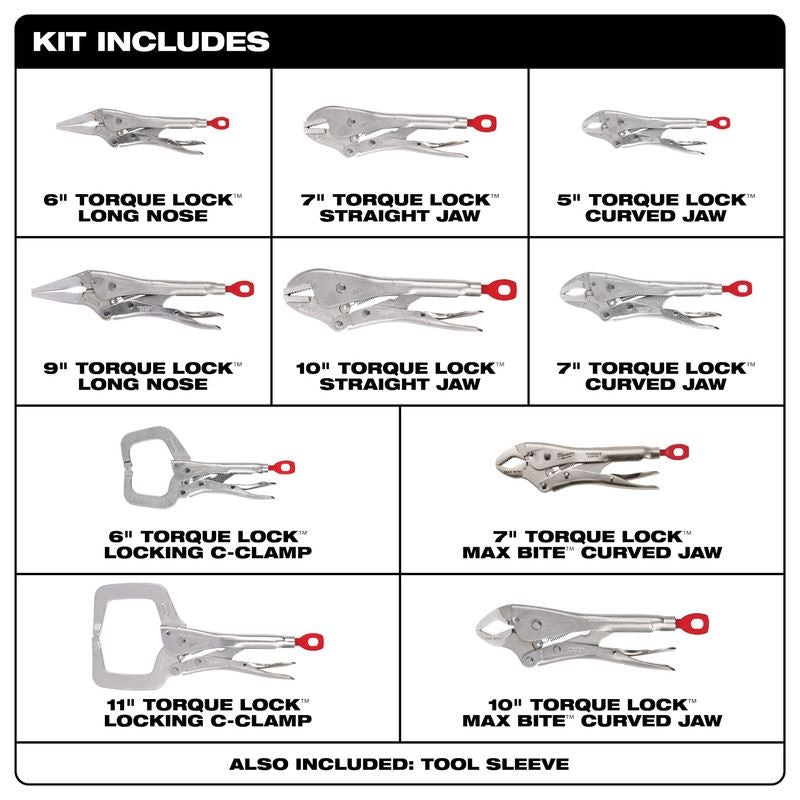 Milwaukee 48-22-3690 10 Pc. TORQUE LOCK LOCKING PLIERS KIT