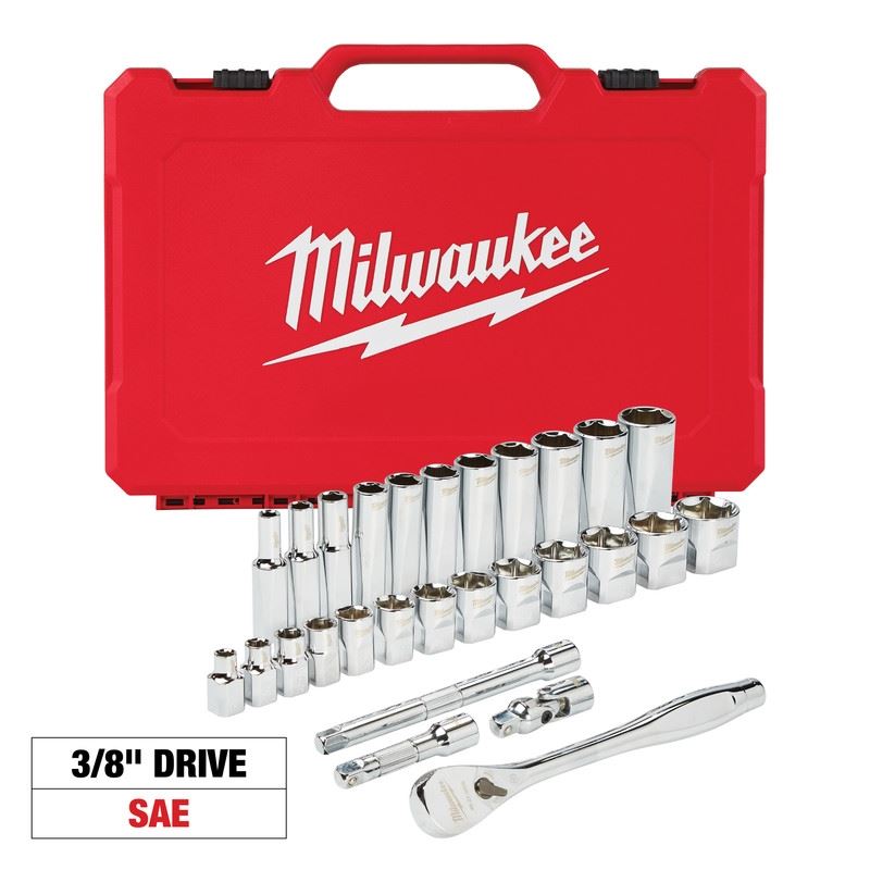 Milwaukee 48-22-9408 3/8in Drive 28pc Ratchet  and Socket Set- SAE