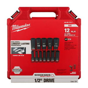 Milwaukee 49-66-7011 12PC SHOCKWAVE Impact Duty 1/2in Drive SAE Deep 6 Point Socket Set