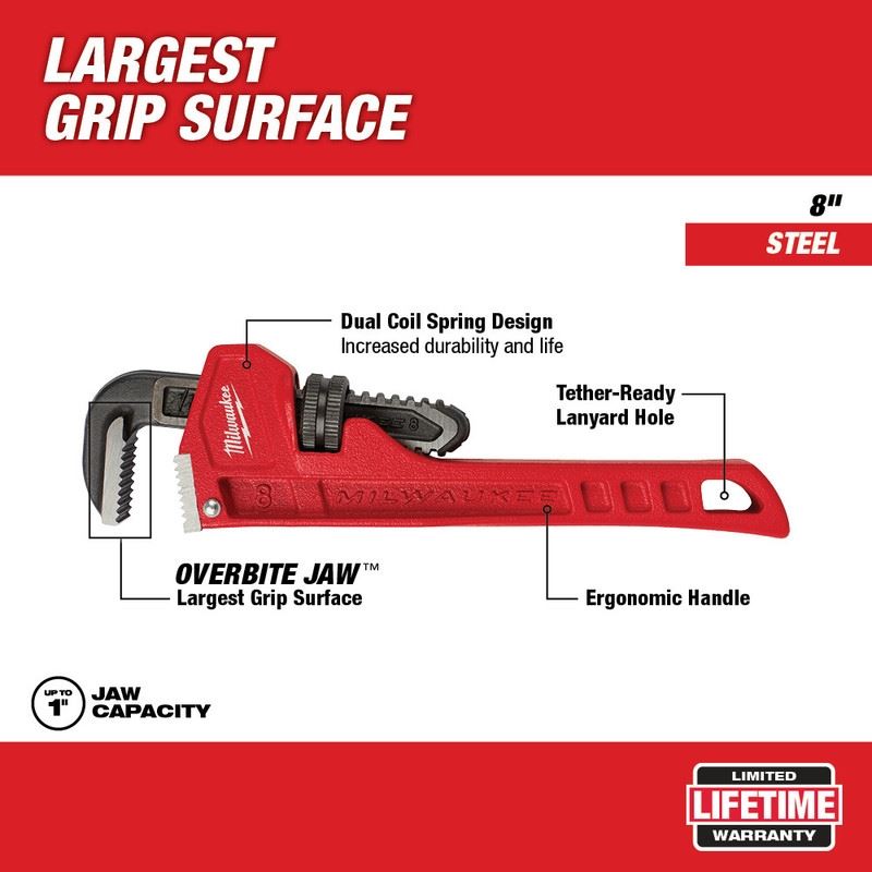 Milwaukeee 48-22-7108 8in Steel Pipe Wrench