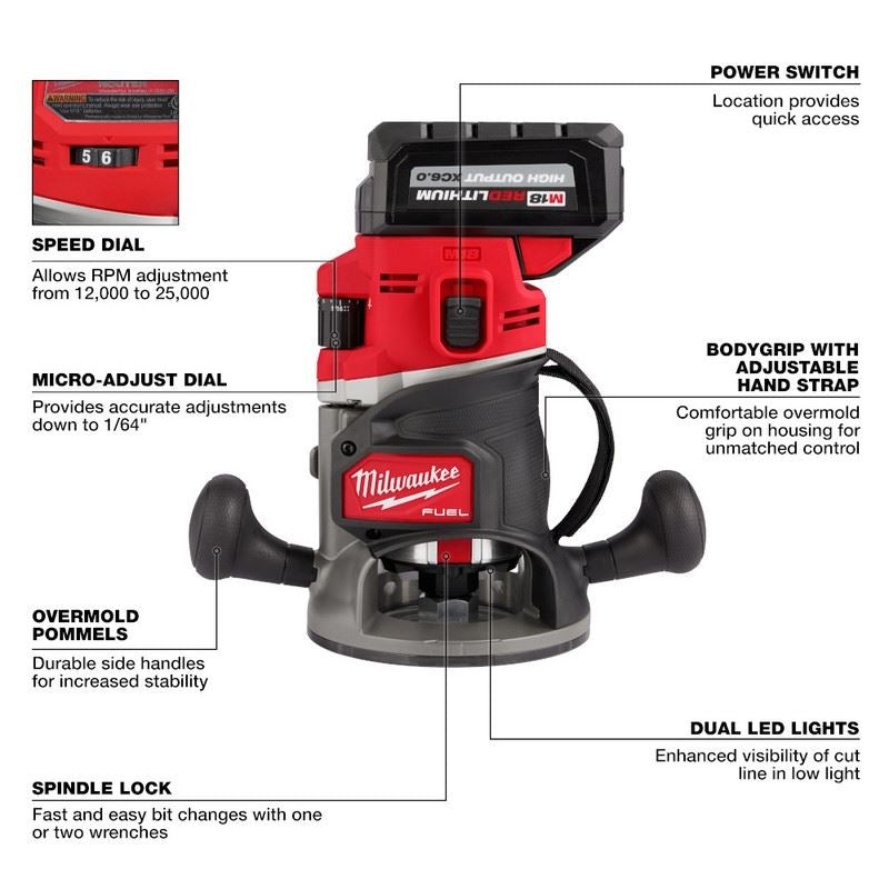 Milwaukee 2838-21 M18 FUEL 18 Volt Lithium-Ion Brushless Cordless 1/2 in. Router Kit