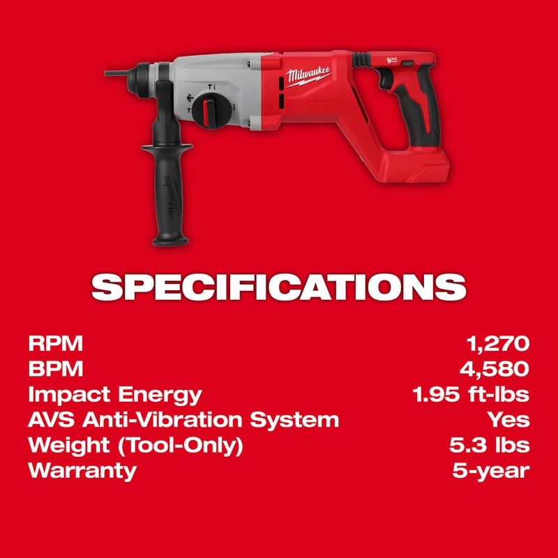 Milwaukee 2613-20 M18 Brushless 1in SDS Plus D-Handle Rotary Hammer