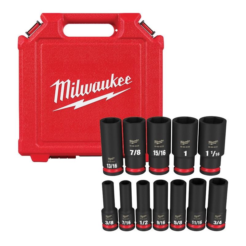 Milwaukee 49-66-7011 12PC SHOCKWAVE Impact Duty 1/2in Drive SAE Deep 6 Point Socket Set