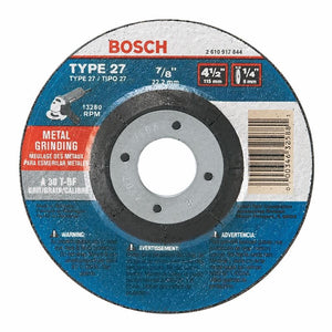 Bosch | GW27M450 4-1/2 In. 1/4 In. 7/8 In. Arbor Type 27 30 Grit Grinding Abrasive Wheel