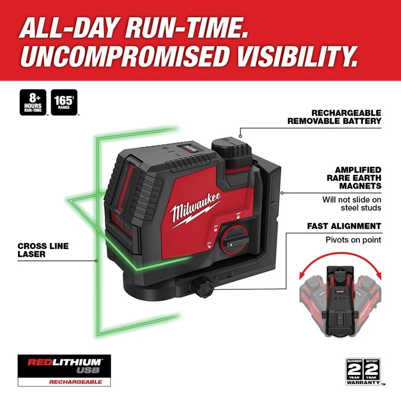 Milwaukee 3521-21 USB Rechargeable Green Cross Line Laser