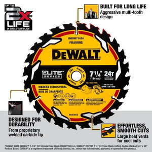 DEWALT DWAW714243PK ELITE SERIES Circular Saw Blades 7-1/4in 24T -3PACK