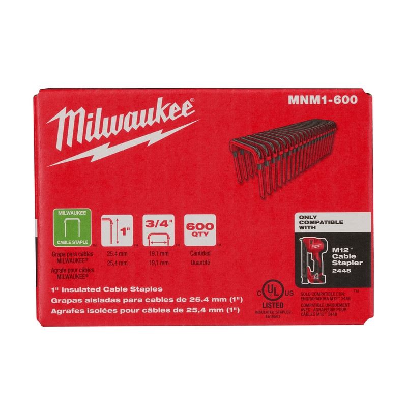 Milwaukee MNM1-600 1in Insulated Cable Staples (600pcs)