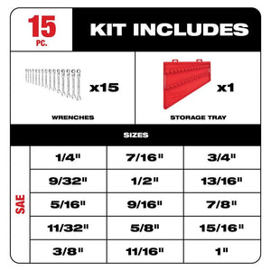 Milwaukee 48-22-9413 15pc Flex Head Ratcheting Combination Wrench Set - SAE