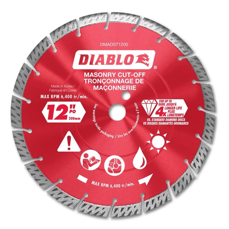 Diablo DMADST1200 12 in. Diamond Segmented Turbo Cut-Off Discs for Masonry