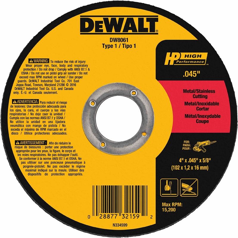 DEWALT DWA8062F HP Metal Cutting Wheels Type 1