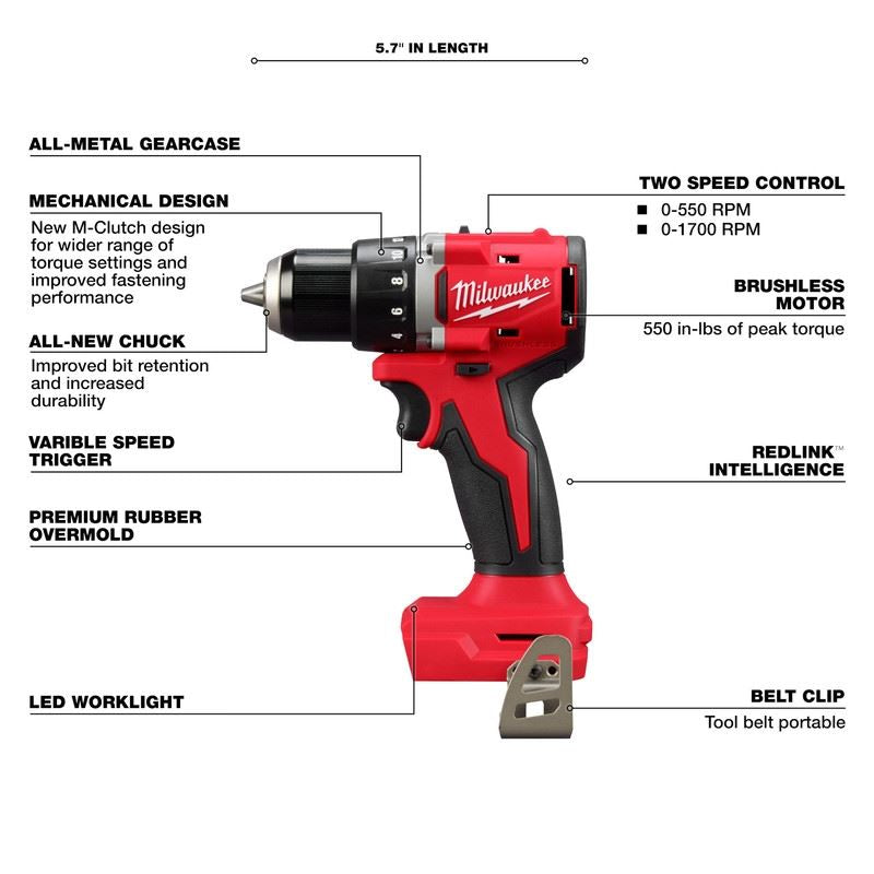 Milwaukee 3601-20 M18 Compact Brushless 1/2in Drill/ Driver