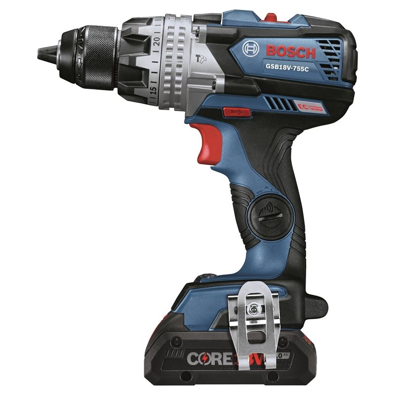 Bosch GSB18V-755CB25 18V EC Brushless Connected-Ready Brute Tough 1/2 In. Hammer Drill/Driver Kit with (2) CORE18V 4.0 Ah Compact Batteries