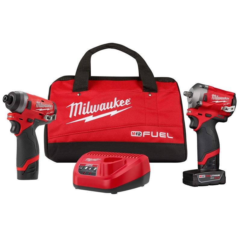 Milwaukee 2599-22 M12 FUEL 2PC Auto Kit w/ 3/8 -in Stubby Impact Wrench, 1/4 -in Hex Impact Driver