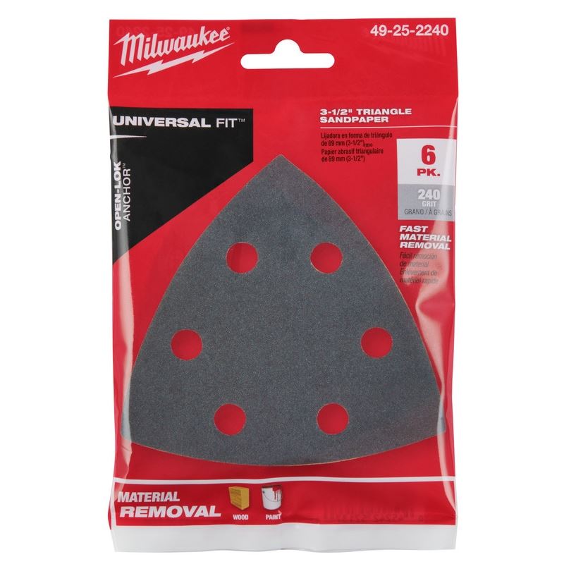 Milwaukee 49-25-2240 3-1/2 in 240 Grit Triangle Sandpaper 6 Pk