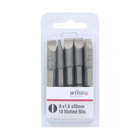 Wiha Slotted Power Bit 8.0 x 1.6 x 50mm Pack of 10 Bits