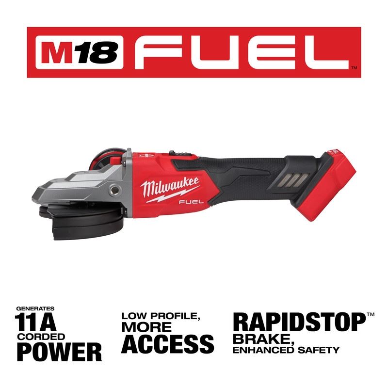 Milwaukee 2887-20 M18 FUEL 5in Flathead Braking Grinder, Slide Switch Lock-On