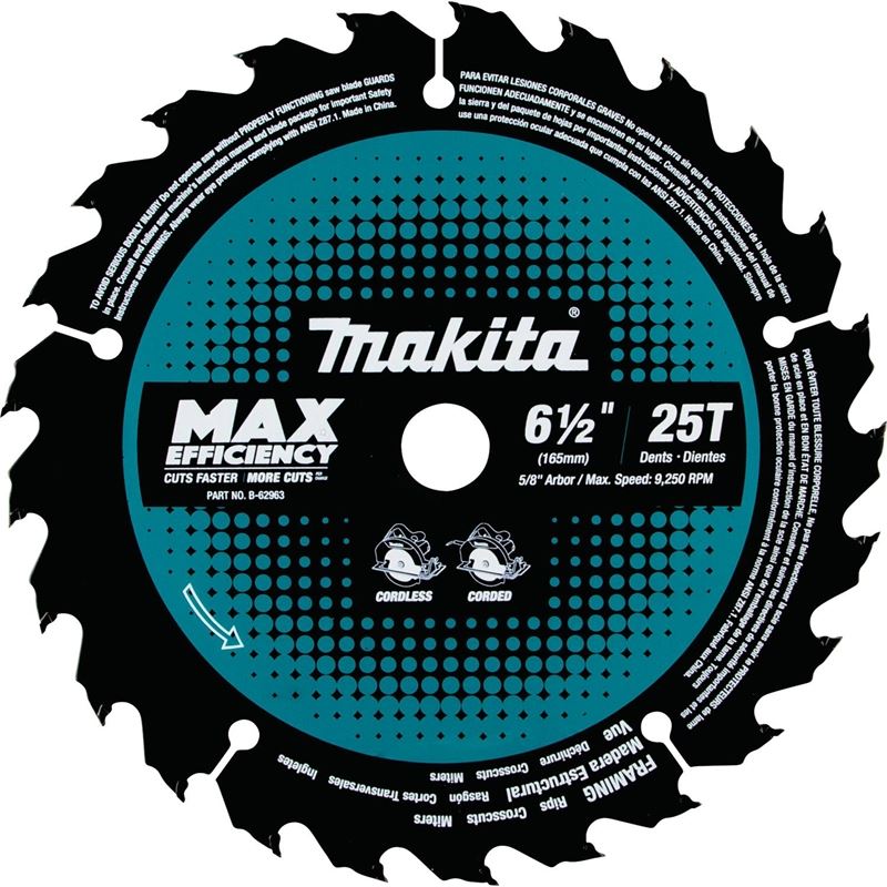 Makita B-62963 6â€‘1/2in 25T Carbideâ€‘Tipped Max Efficiency Circular Saw Blade