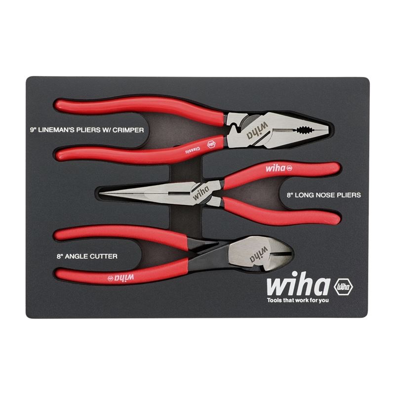 WIHA 3 Piece Classic Grip Pliers and Cutters Tray Set