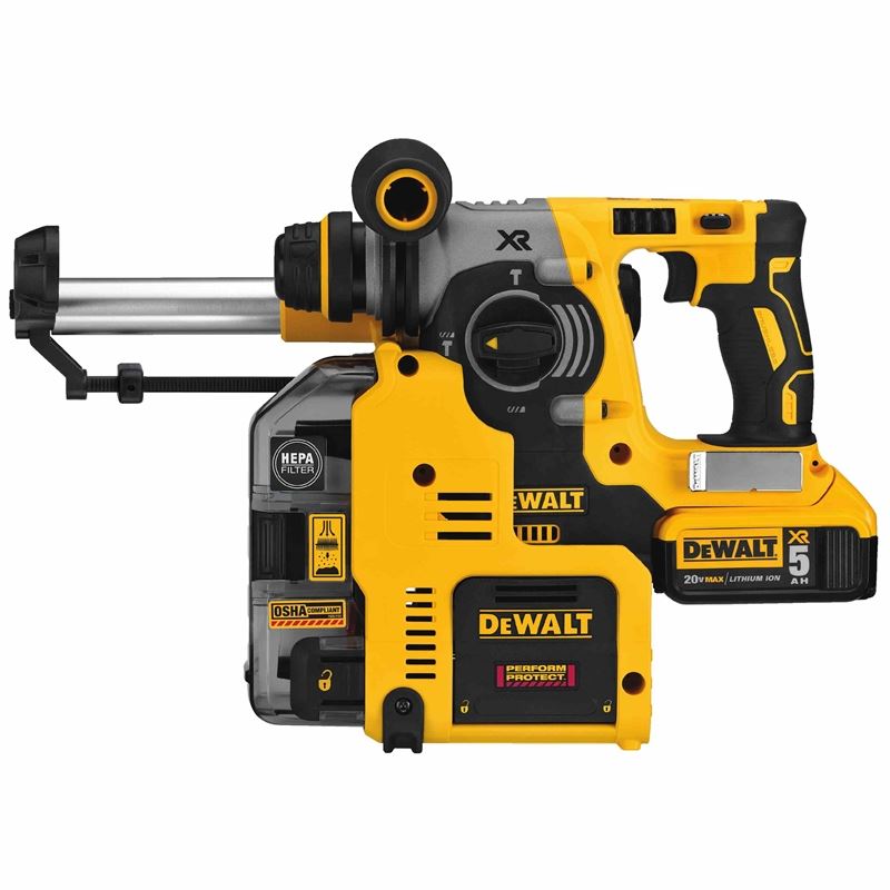 DEWALT DCH273P2DHO 20V MAX* XRÂ® Brushless 1" L-Shape SDS Plus Rotary Hammer Kit with On Board Dust Extractor