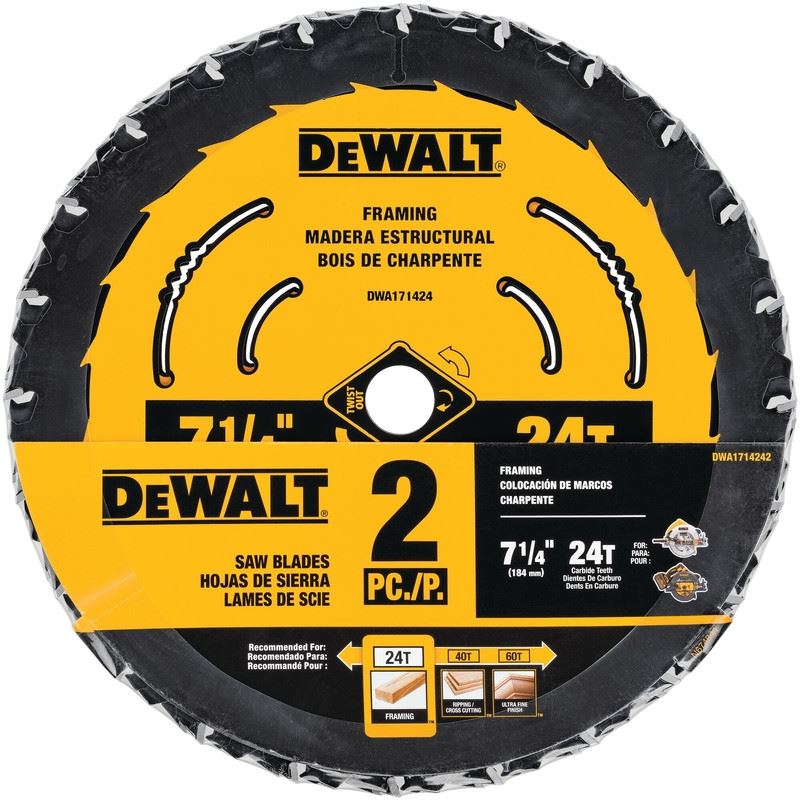 DEWALT DWA1714242 7-1/4in 24T Framing Blade - 2 Pack