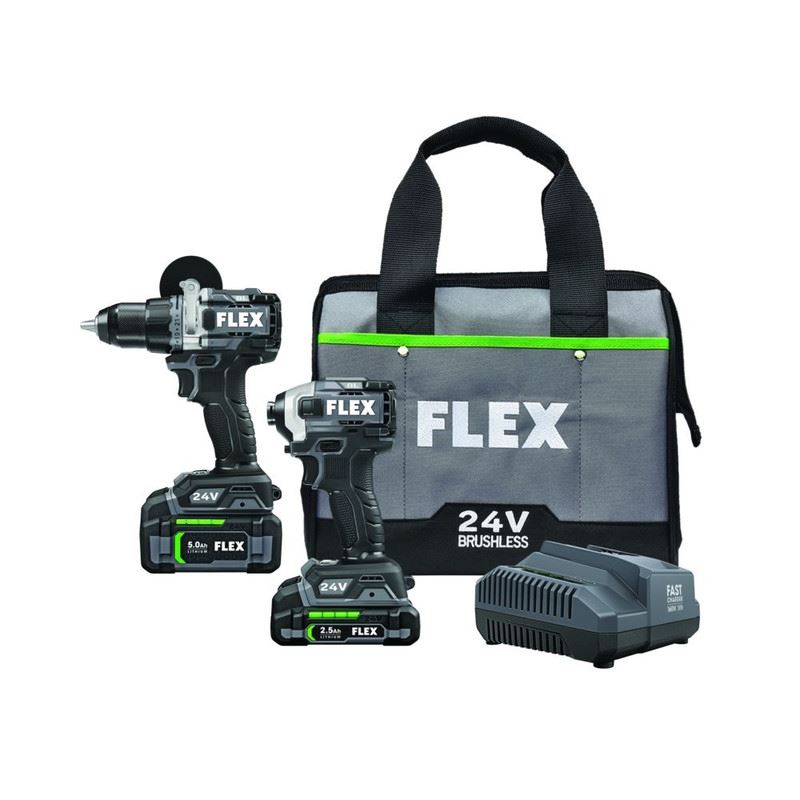 FLEX FXM204-2B 24V Brushless Drill Driver (Turbo Mode) and Impact Driver w/ Quick Eject Kit