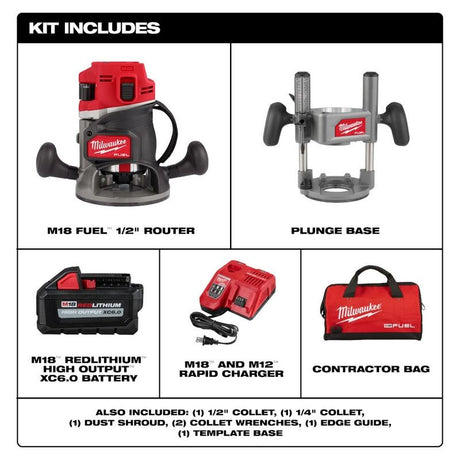 Milwaukee 2838-21 M18 FUEL 18 Volt Lithium-Ion Brushless Cordless 1/2 in. Router Kit