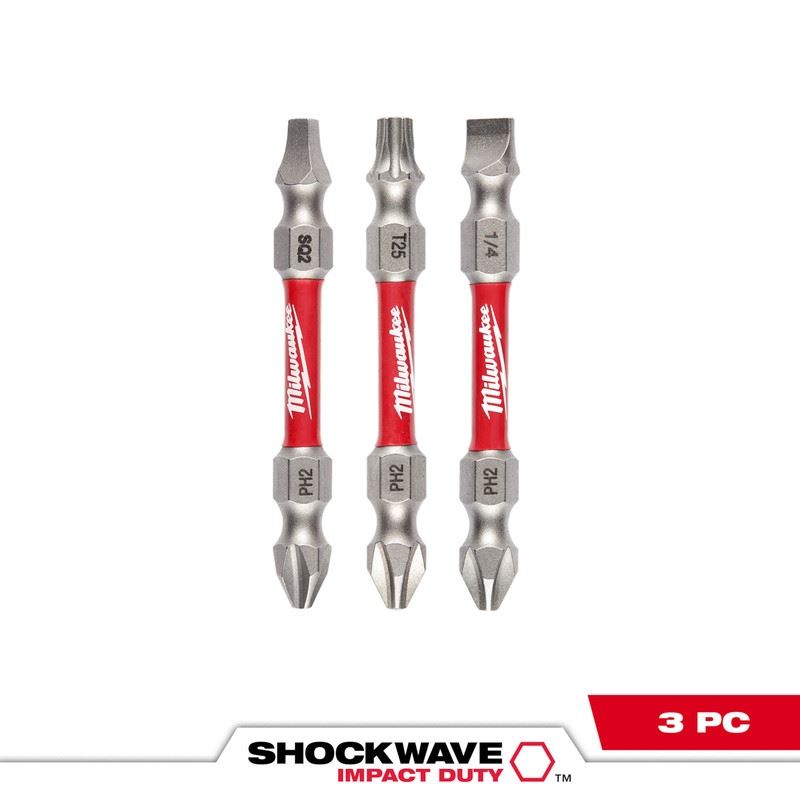 Milwaukee 48-32-4319 SHOCKWAVE Impact Duty PH2/SQ2/T25 Double Ended Bits 3PC