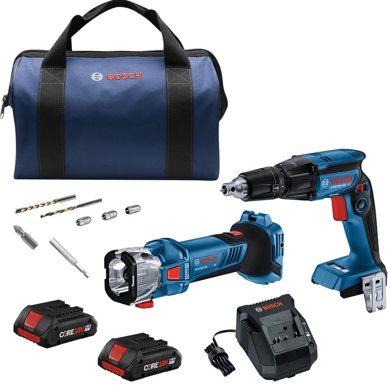 Bosch GXL18V-291B25 18V 2-Tool Combo Kit with Brushless Screwgun, Brushless Cut-Out Tool and (2) CORE 18V 4.0 Ah Compact Batteries