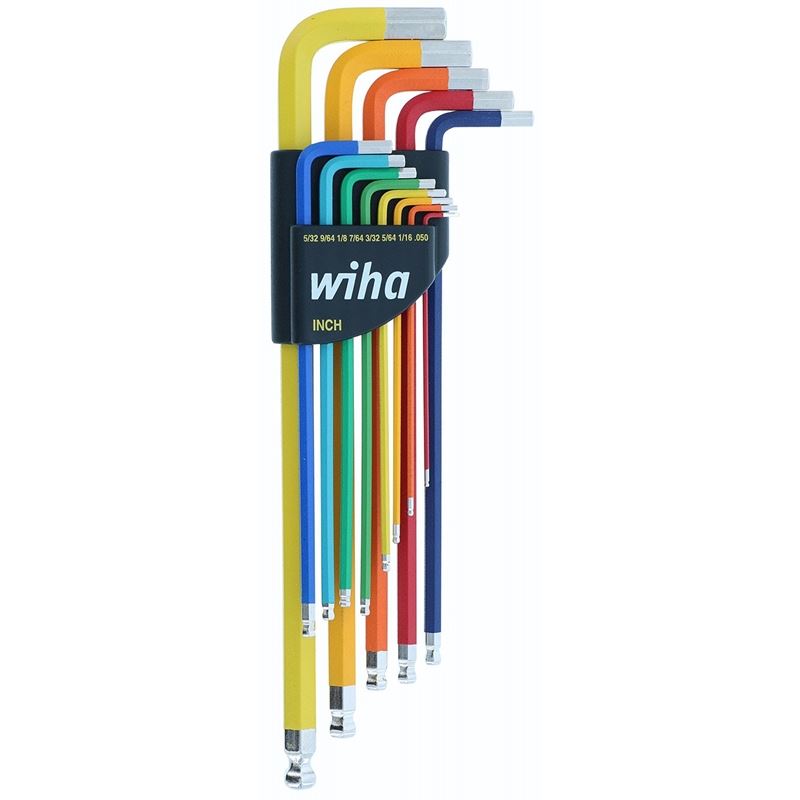 WIHA 66981 13 Piece Ball End Color Coded Hex L-Key Set - Inch