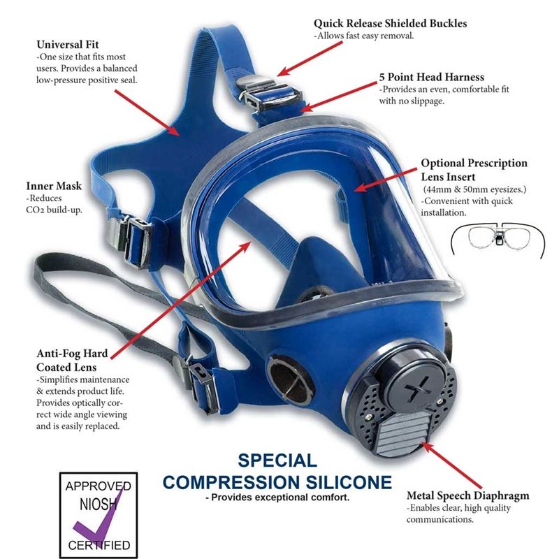 Dentec 130M Full Facepiece Respirators With Neckstrap and Drawstring Nylon Storage Bag