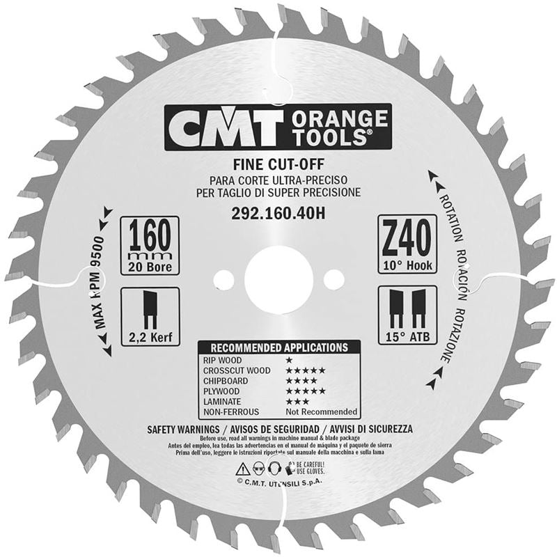 CMT 292.160.40H 160MM 40T 20MM Fine Cut Blade for Festool