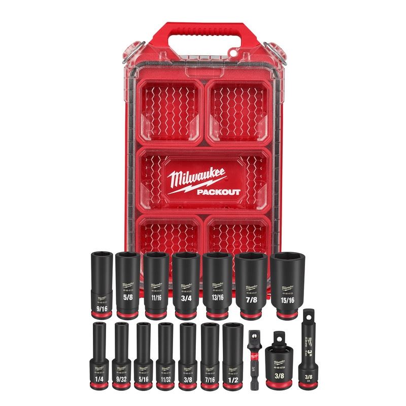 Milwaukee 49-66-6800 SHOCKWAVE Impact Duty Socket 3/8in Dr 17PC SAE PACKOUT Set