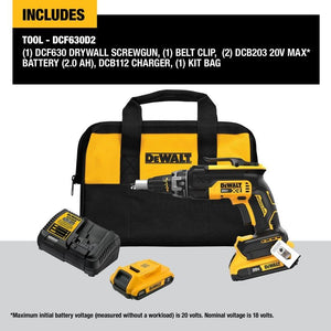 DEWALT DCF630D2 20V MAX XR Brushless Drywall Screwgun Kit (2.0Ah)