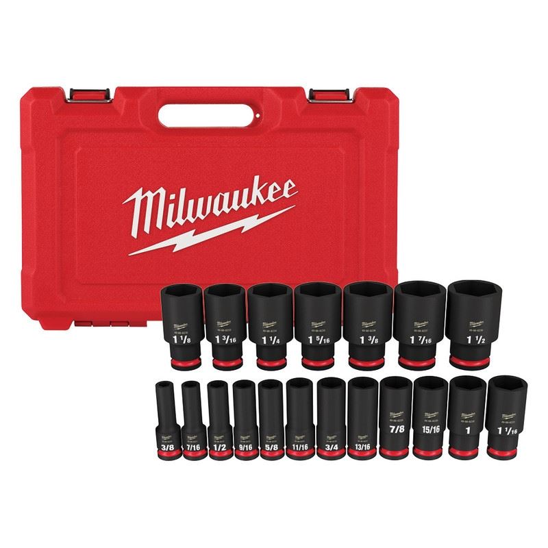 Milwaukee 49-66-7012 19PC SHOCKWAVE Impact Duty 1/2in Drive SAE Deep 6 Point Socket Set