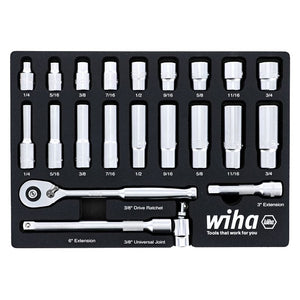 WIHA 33796 22 Piece 3/8â€ Drive Professional Standard and Deep Socket Tray Set - SAE