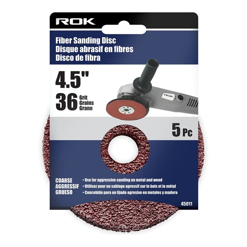 ROK 5 PC 4-1/2in Fiber Sanding Disc 36 Grit